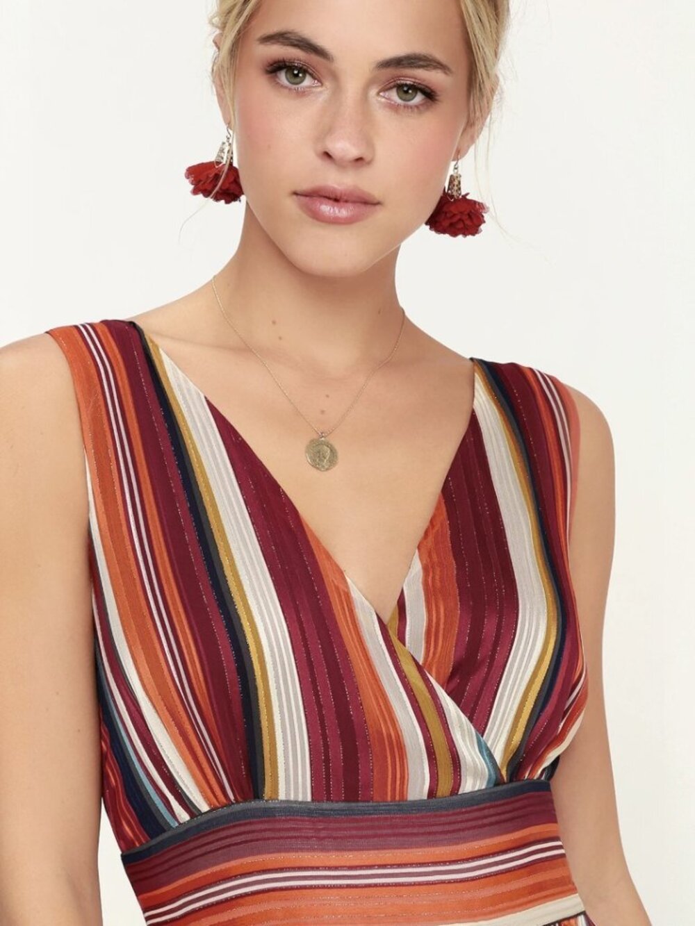 Lulus Make My Dreams Come True Burgundy Multi Striped Midi Dress NWT - Picture 4 of 8